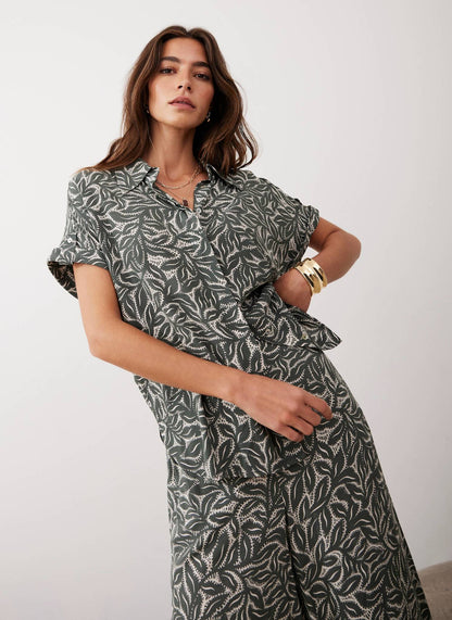 Green Leaf Print Shirt