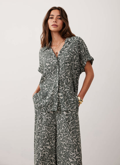Green Leaf Print Shirt