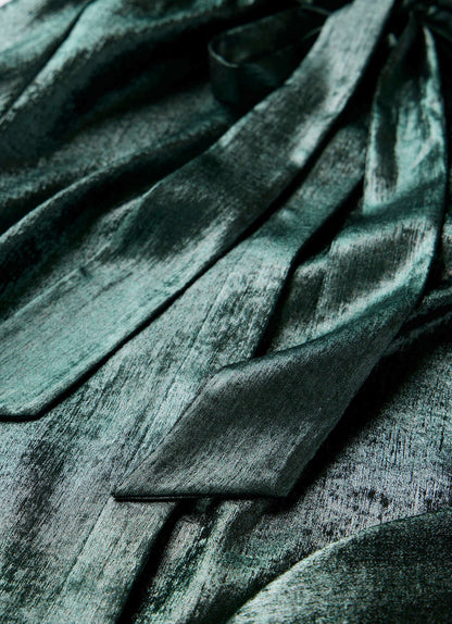Green Metallic Pussy Bow Blouse