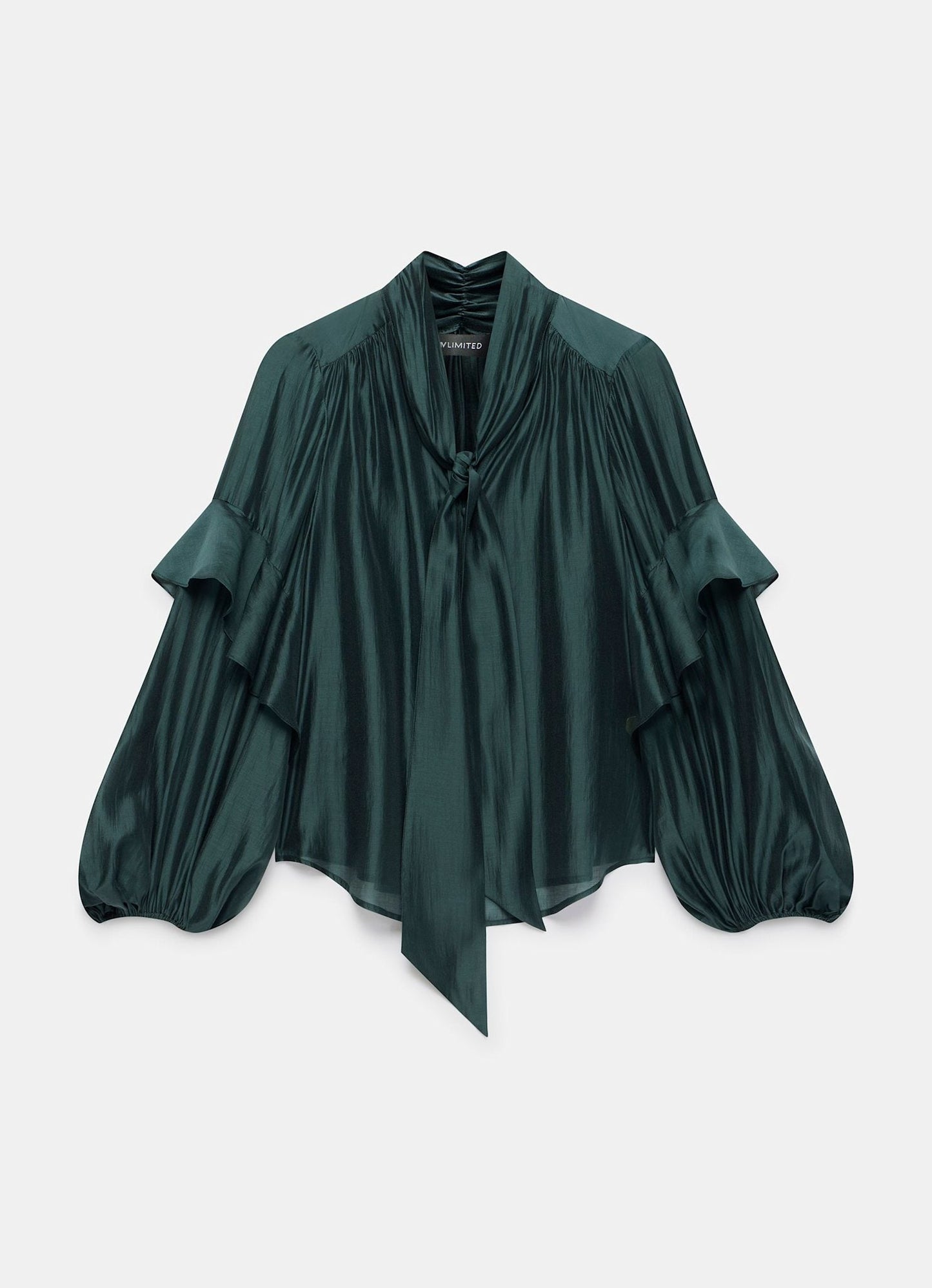 Green Pussy Bow Ruffle Blouse