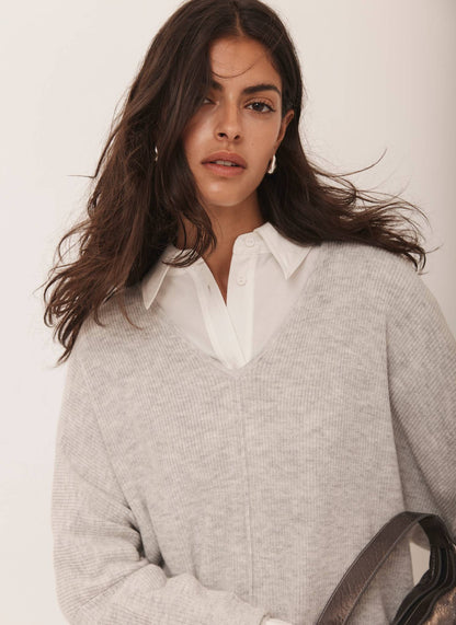Grey Cotton Blend Batwing Jumper