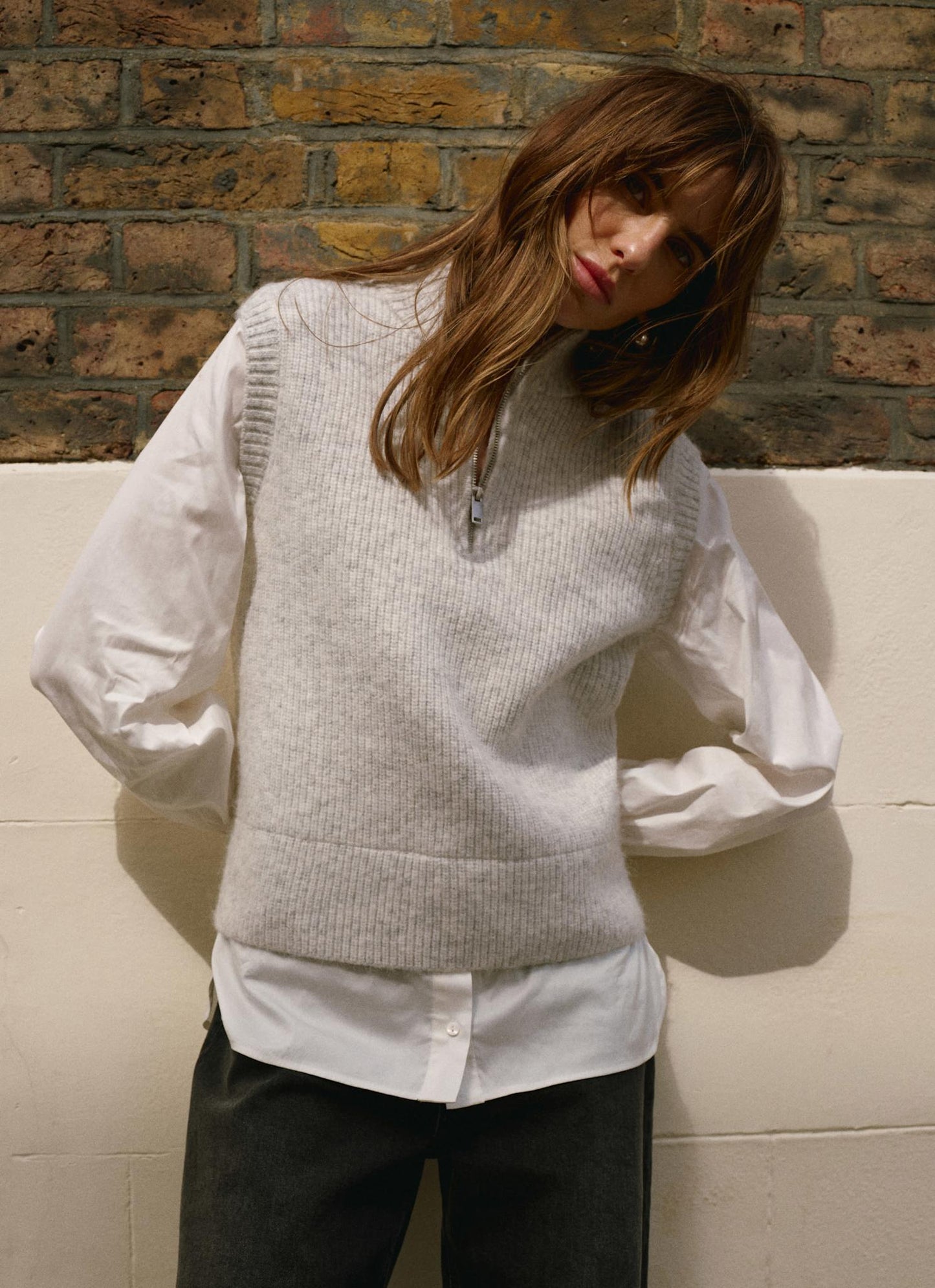 Grey Layered Shirt Knit Jumper