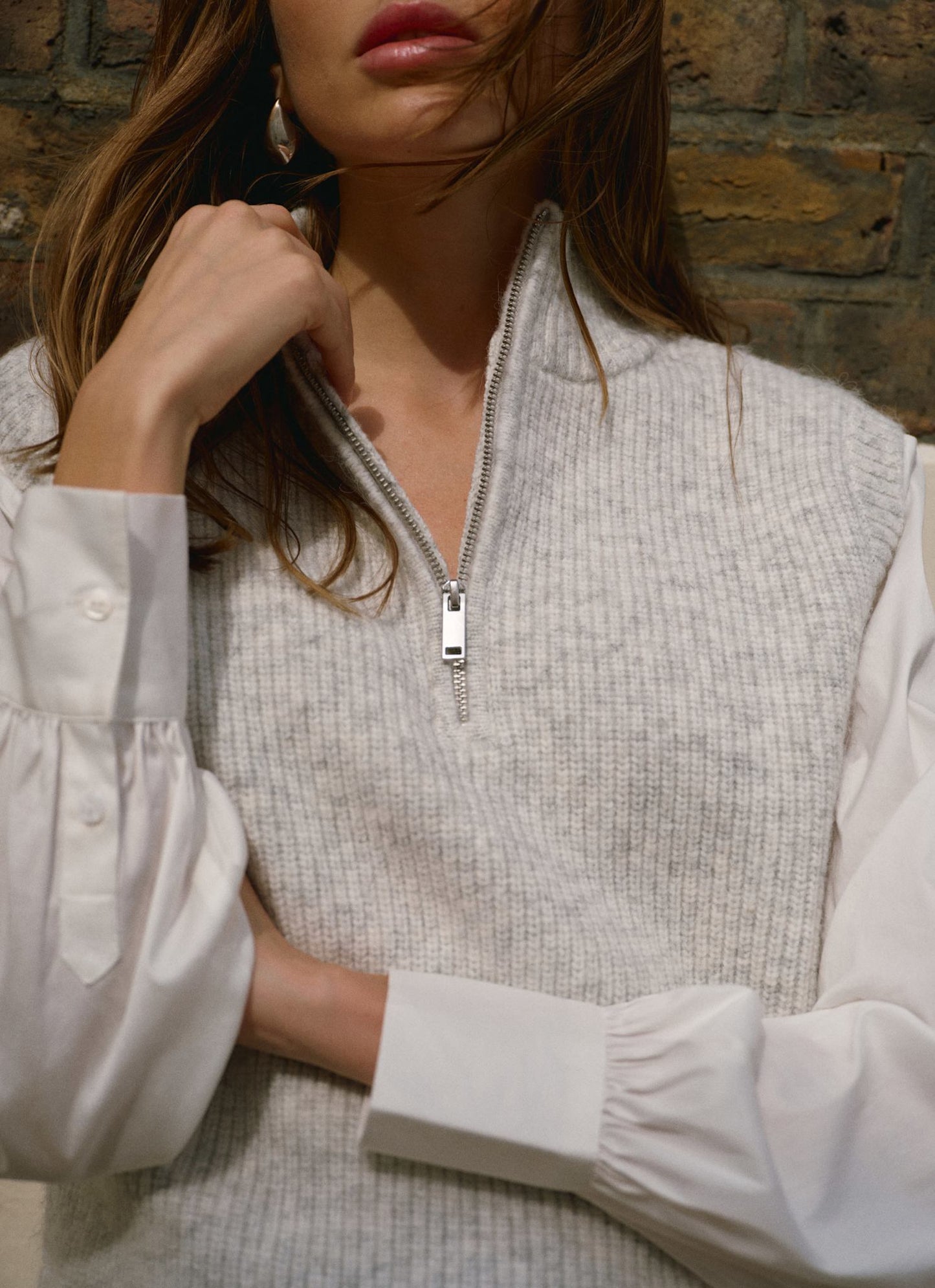 Grey Layered Shirt Knit Jumper