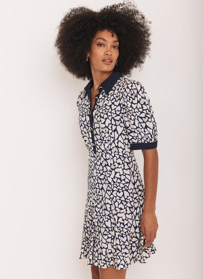Navy Heart Print Mini Dress