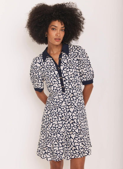 Navy Heart Print Mini Dress