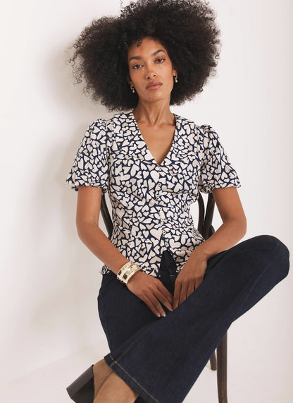 Navy Heart Print Blouse