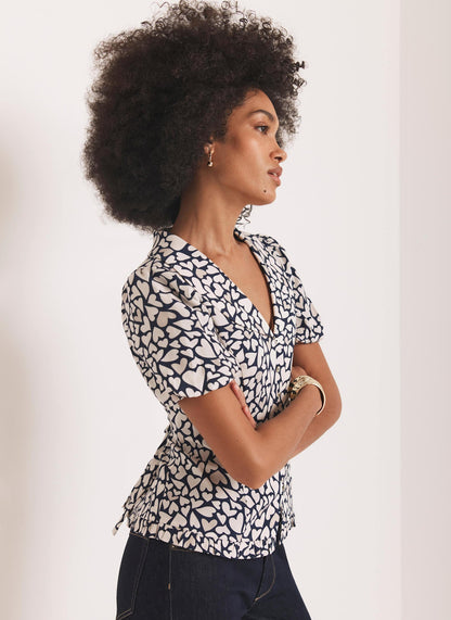 Navy Heart Print Blouse