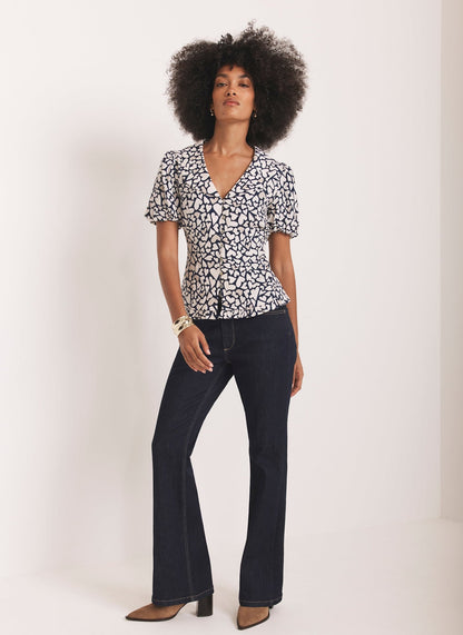 Navy Heart Print Blouse