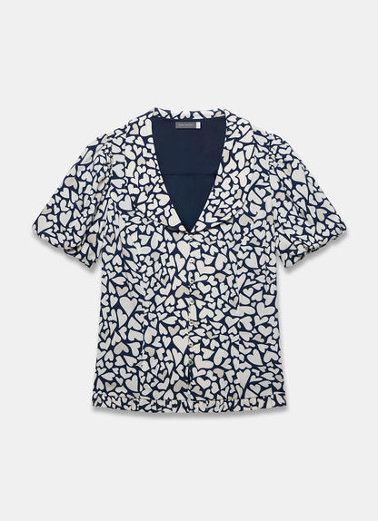 Navy Heart Print Blouse