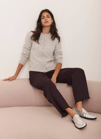 Grey Wool Blend Button Cardigan