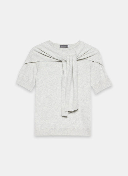 Grey Cotton Blend Scarf Detail Knit Top