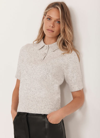 Grey Short Sleeve Knit Top