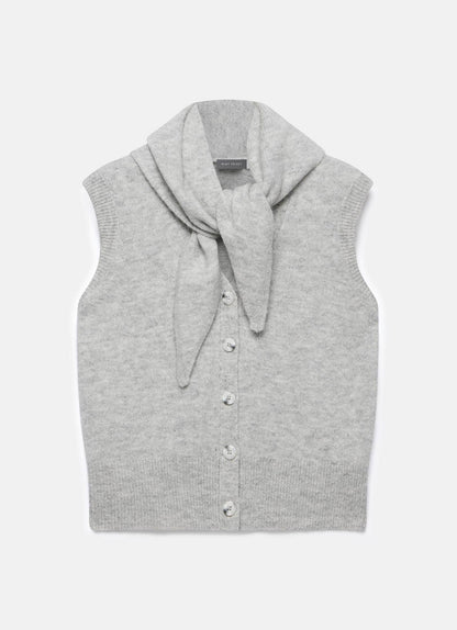 Grey Sleeveless Scarf Detail Knit Top