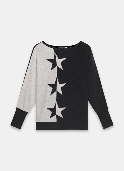Grey Cotton Blend Fine Knit Batwing Jumper