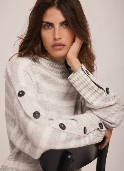 Grey Wool Blend Striped Longline Jumper