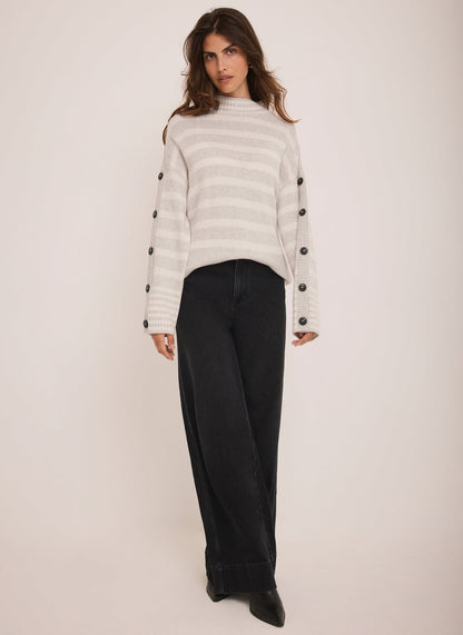Grey Wool Blend Striped Longline Jumper