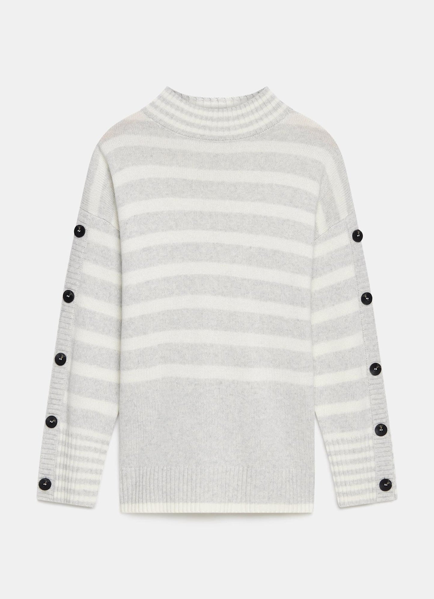 Grey Wool Blend Striped Longline Jumper
