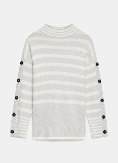 Grey Wool Blend Striped Longline Jumper