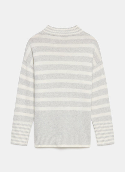 Grey Wool Blend Striped Longline Jumper