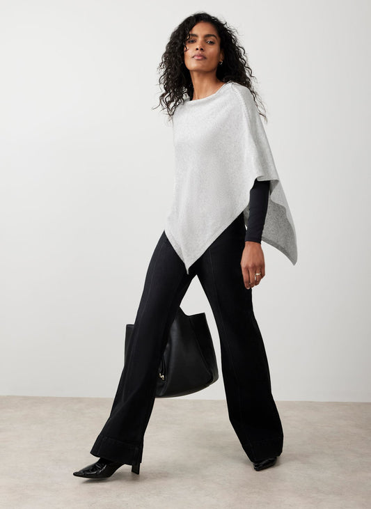 Grey Cotton Blend Stitch Detail Poncho