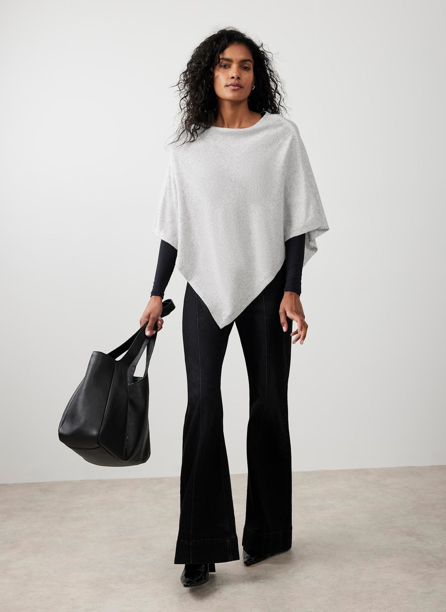 Grey Cotton Blend Stitch Detail Poncho