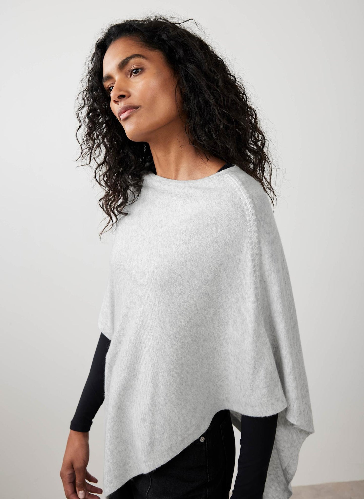 Grey Cotton Blend Stitch Detail Poncho