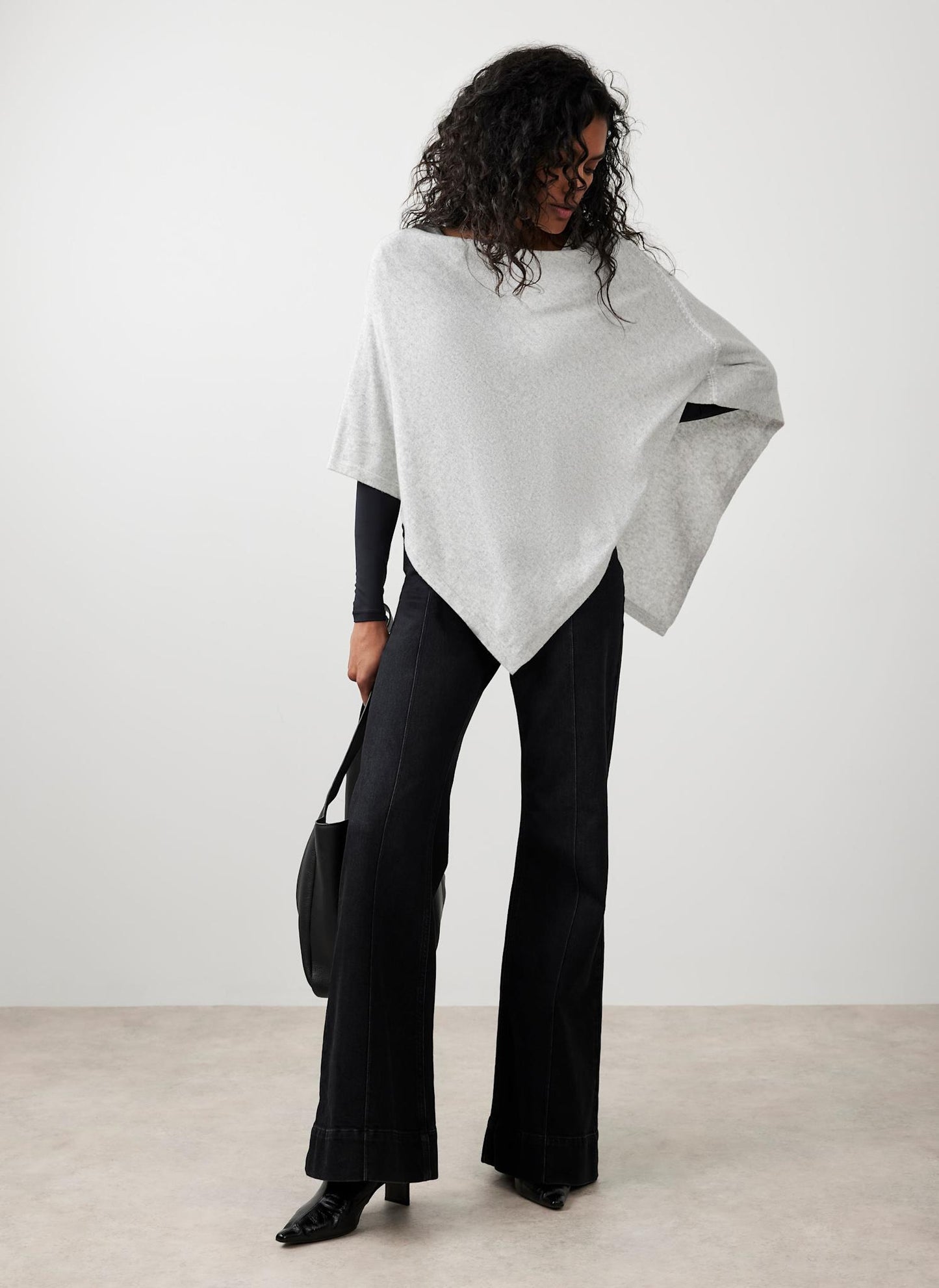 Grey Cotton Blend Stitch Detail Poncho