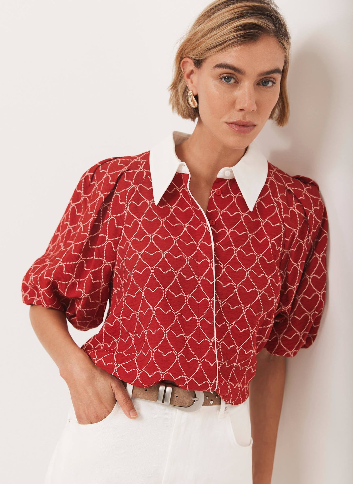 Red Heart Print Shirt
