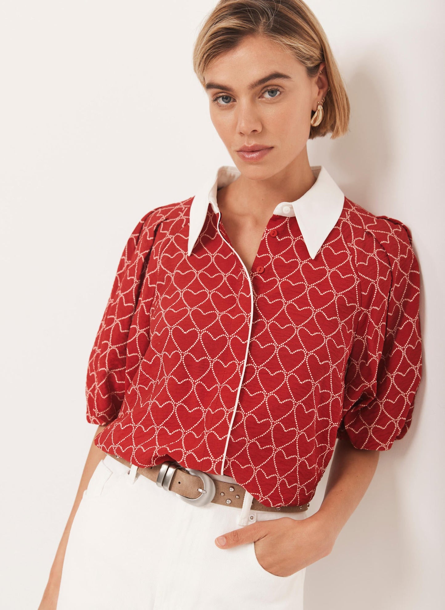 Red Heart Print Shirt