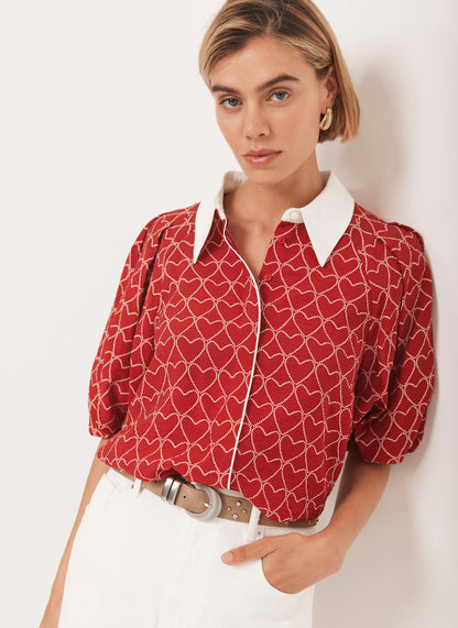 Red Heart Print Shirt