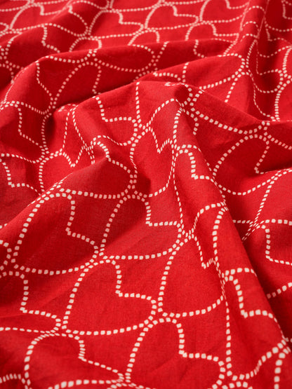 Red Cotton Heart Print Square Neck Scarf