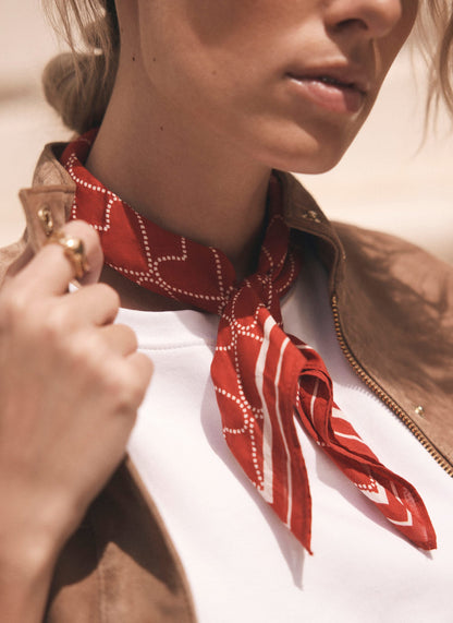 Red Cotton Heart Print Square Neck Scarf