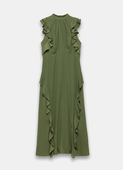 Green High Neck Ruffle Maxi Dress