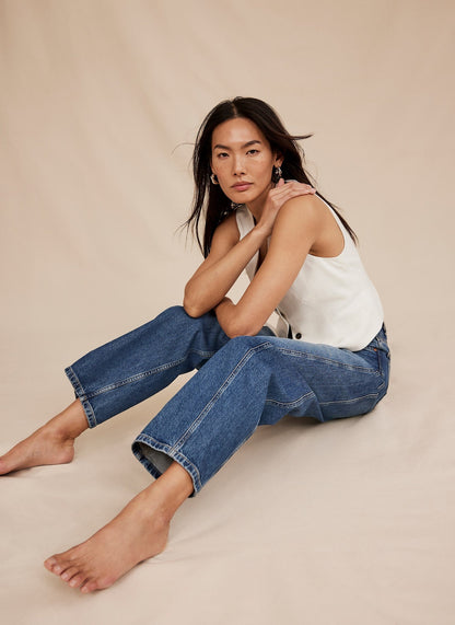 Mid Indigo Barrel Leg Jeans
