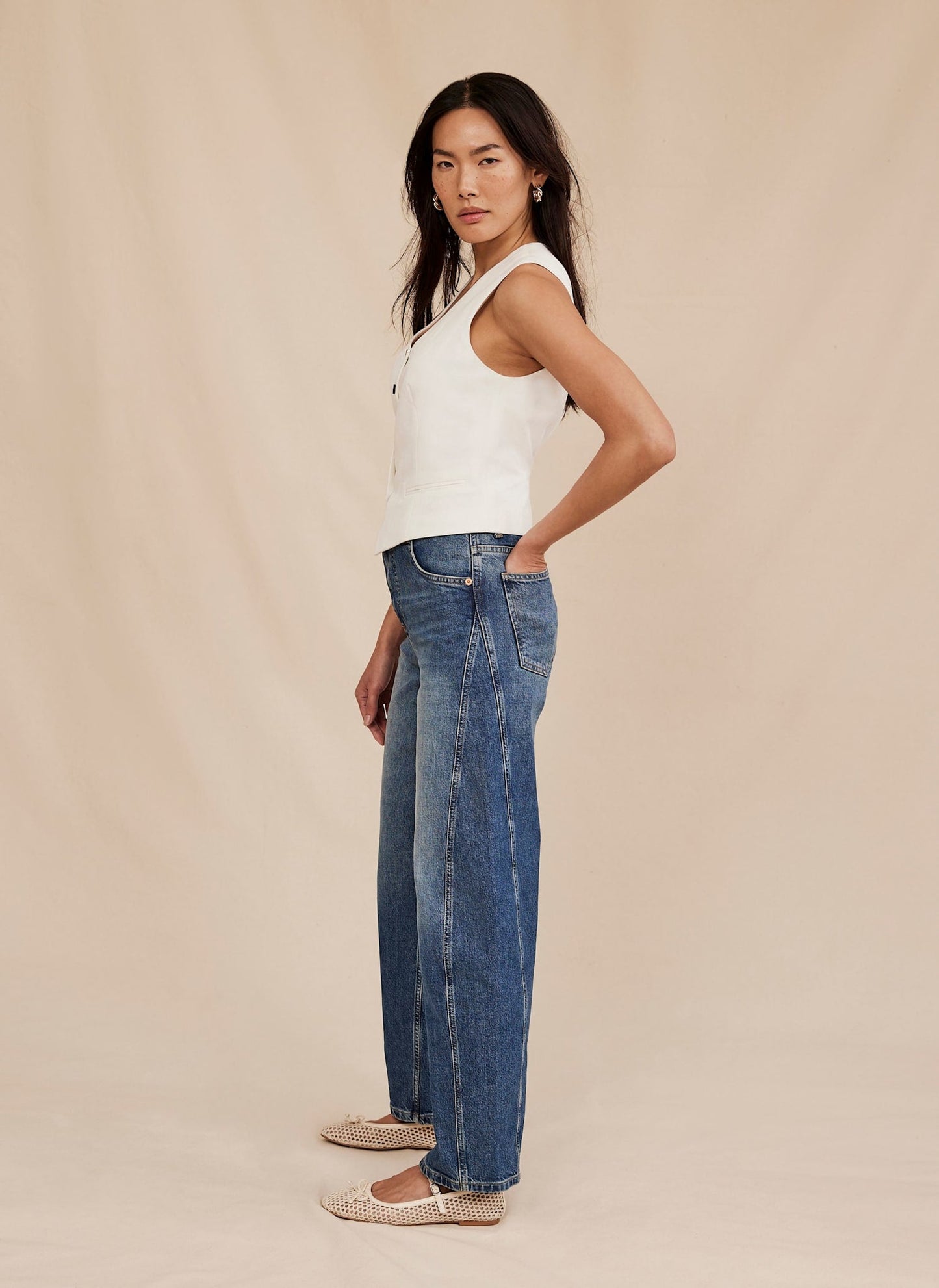 Mid Indigo Barrel Leg Jeans