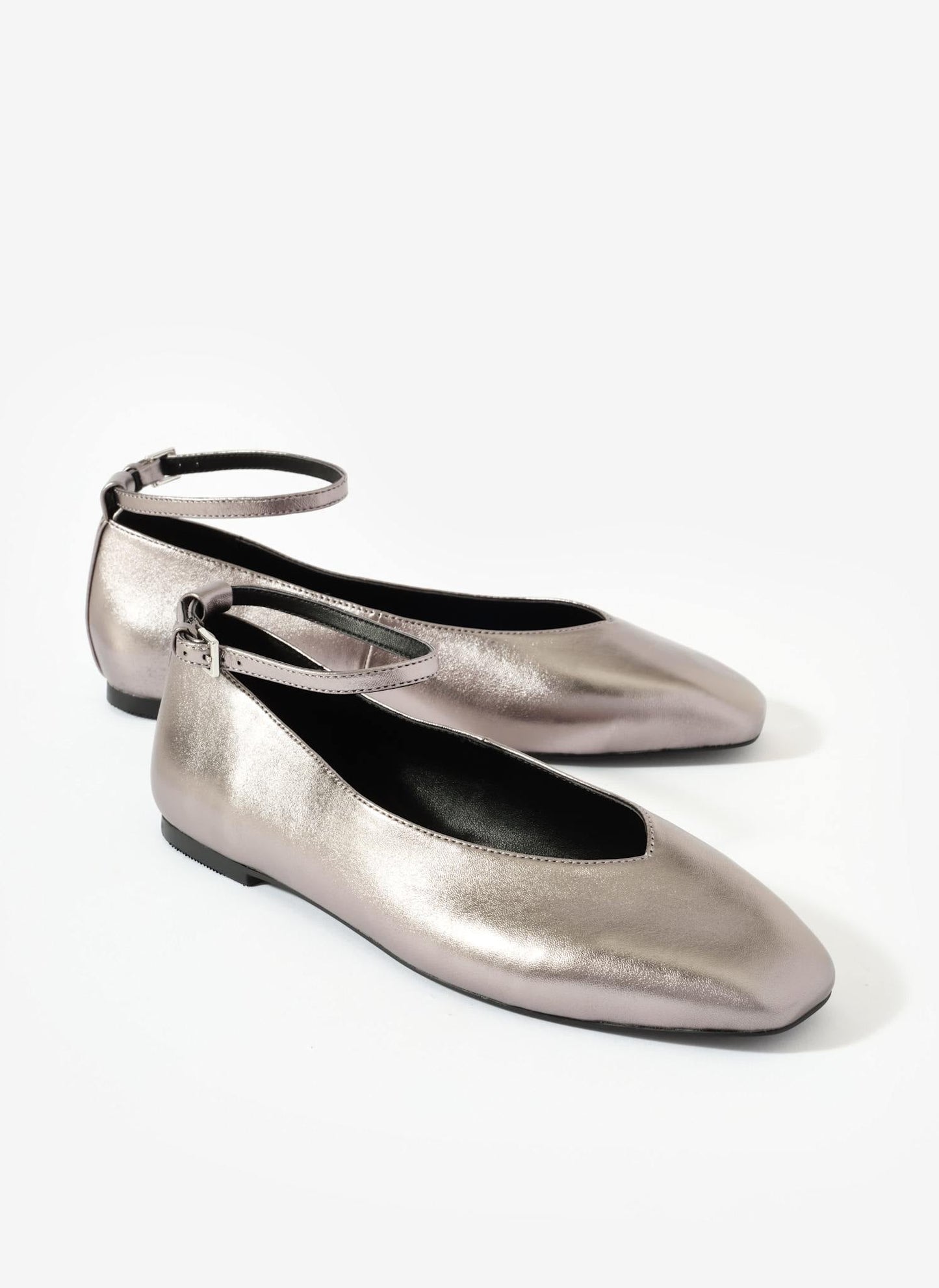 Honey Silver Leather Ballet Flats