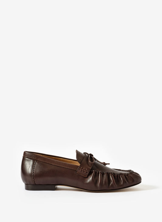 Imogen Brown Leather Ruched Loafers