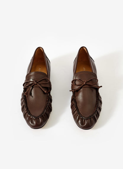 Imogen Brown Leather Ruched Loafers
