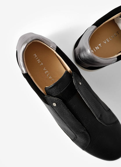 Indie Black Leather Slip On Trainers