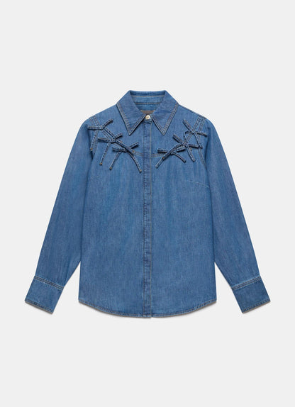 Indigo Bow Detail Denim Shirt