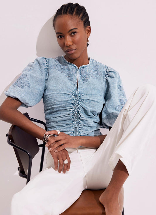 Indigo Denim Embroidered Top