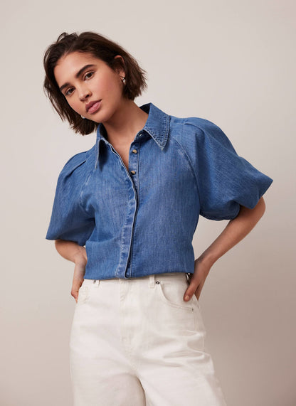Indigo Denim Puff Sleeve Shirt