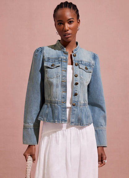 Indigo Puff Sleeve Denim Jacket