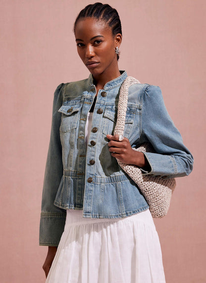 Indigo Puff Sleeve Denim Jacket