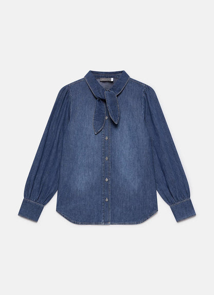 Tie Neck Denim Blouse