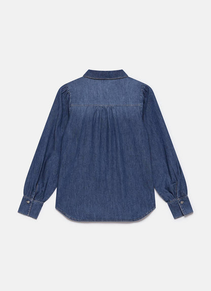 Tie Neck Denim Blouse