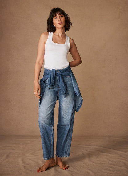 Mid Indigo Relaxed Tapered Boyfriend Jeans