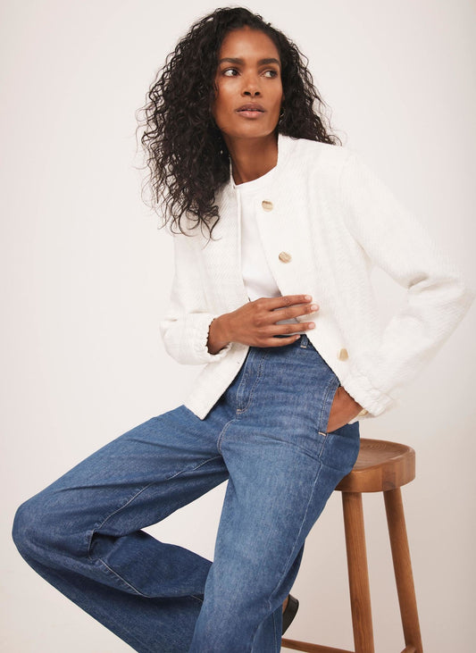 Cream Boucle Bomber Jacket