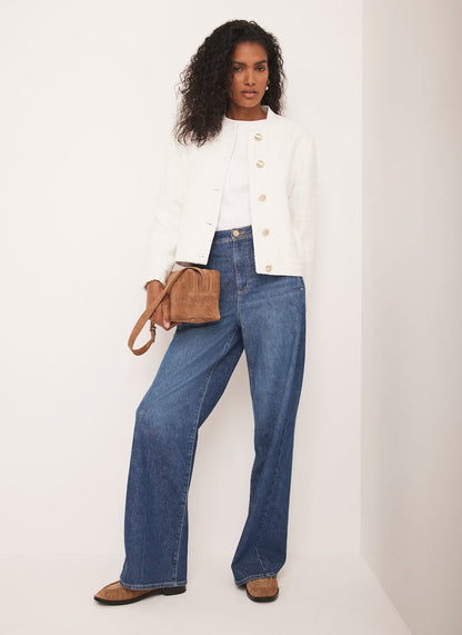 Cream Boucle Bomber Jacket