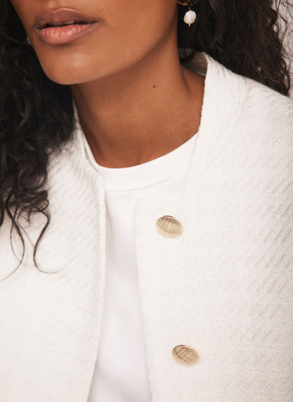 Cream Boucle Bomber Jacket